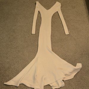 Beige maxi, mermaid style can wear over or on the shoulder dress